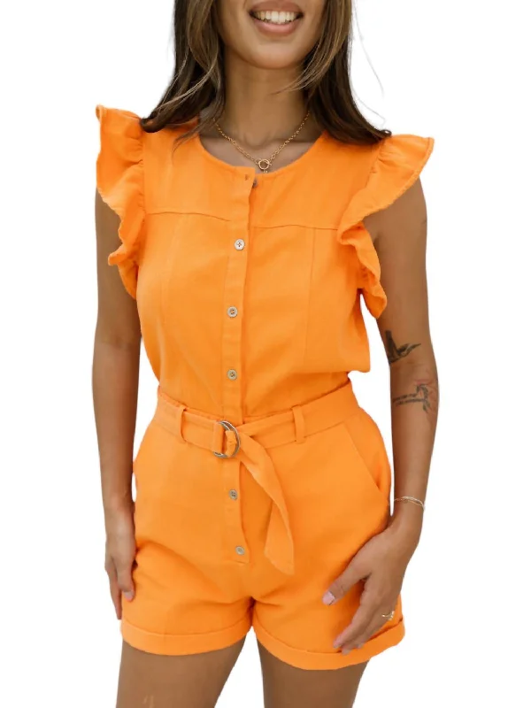 Holiday Attire Sale Raya Denim Romper In Orange