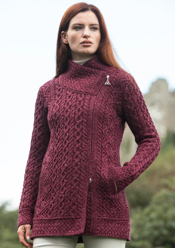 Romantic Detailing Aran Crafts Athenry Asymmetric Coat | Purple