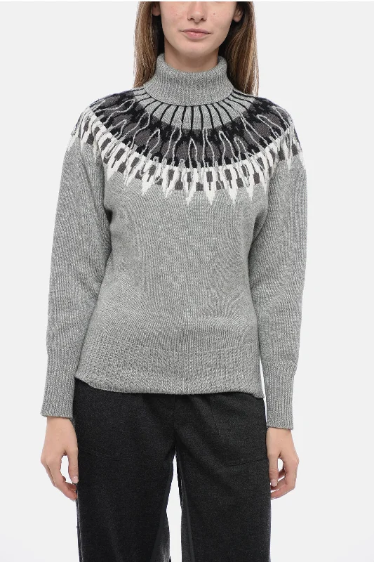 Relaxed Style Fabiana Filippi Turtleneck Wool Blend Sweater with Fairisle Motif