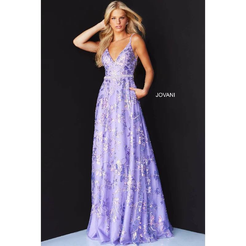 The Epitome Of Modern Women's Fashion Jovani Lilac Embellished V Neck 2022 Prom Gown 06814