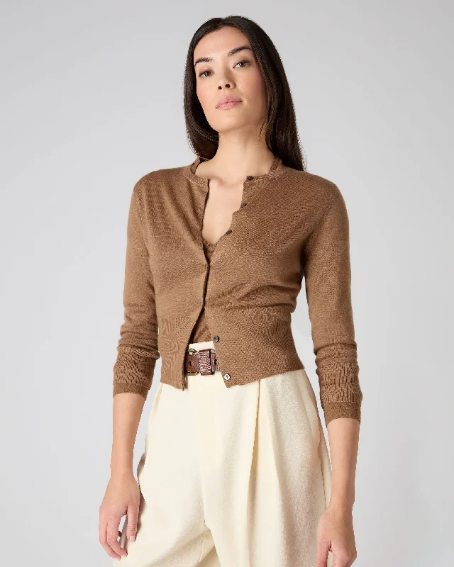 Limited Time Deal Women's Darcie Superfine Cashmere Cropped Cardigan Dark Camel Brown