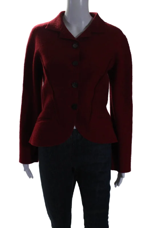 Limited Time Flash Sale Balmain Womens Wool Collared Long Sleeve Button Up Jacket Red