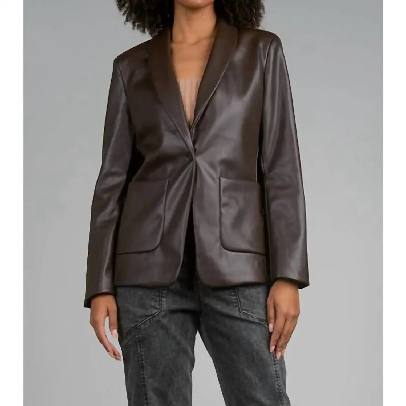 Fashion Deal Faux Leather Blazer In Mocha