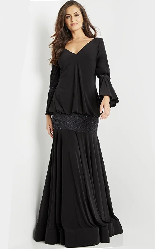 Best Sellers Jovani 07811 Black Long Sleeve V Neck Evening Gown