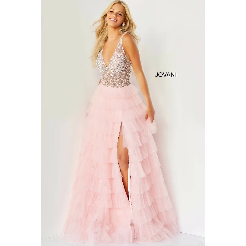 Embrace New Fashion Jovani Blush Embellished Bodice Tulle Prom Ballgown 07235