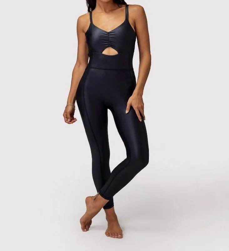 Exclusive Discount Wet Look Jumpsuit In Black