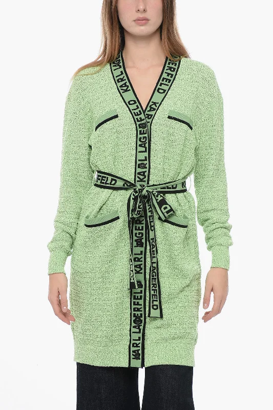 Stylish Looks Karl Lagerfeld Bouclè Fabric Cardigan with Logoed Details