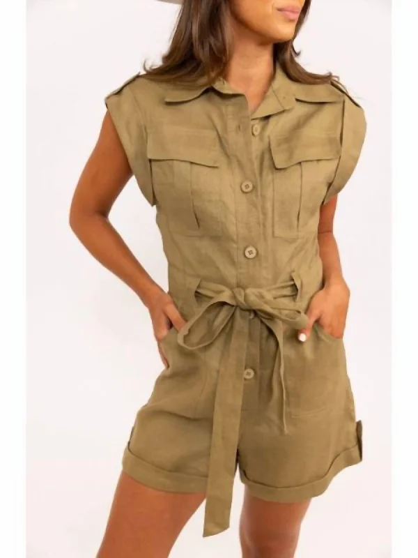 Chic Style, Always In Vogue Solid Pocket Tie Romper In Olive