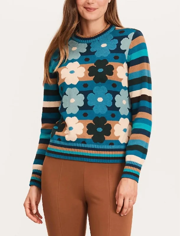 New Season Fashion Preview Floral Stripe Crew Sweater In Multi