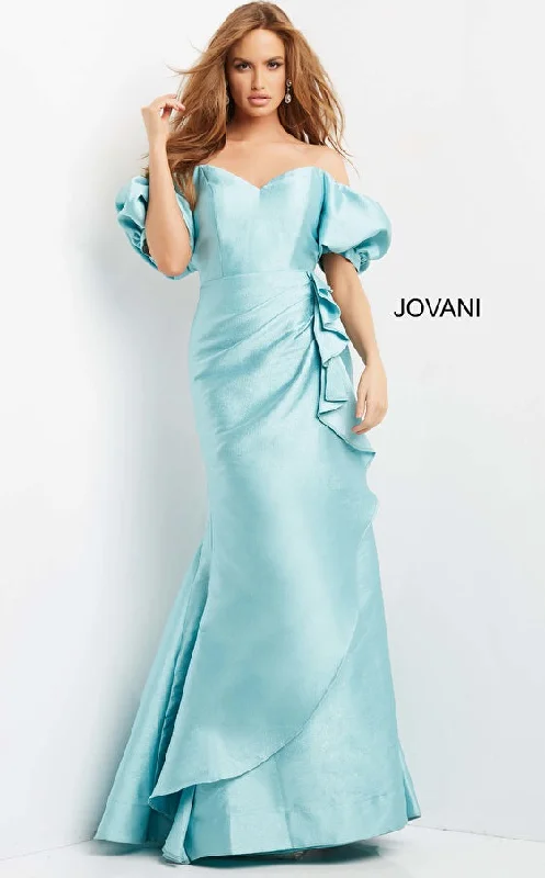 Season Offer Jovani 07020 Light Blue Sweetheart Neck Ruched Evening Gown