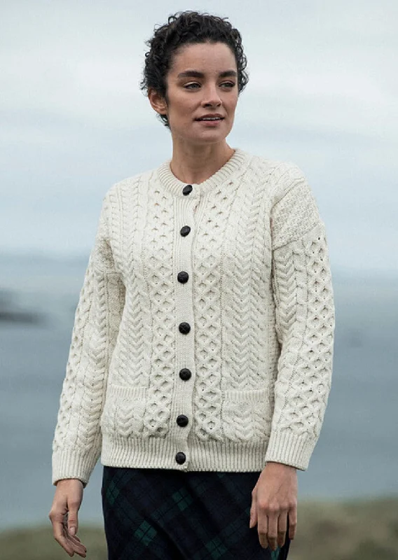 Trendy Threads Achill Island Ladies Aran Cardigan | Natural