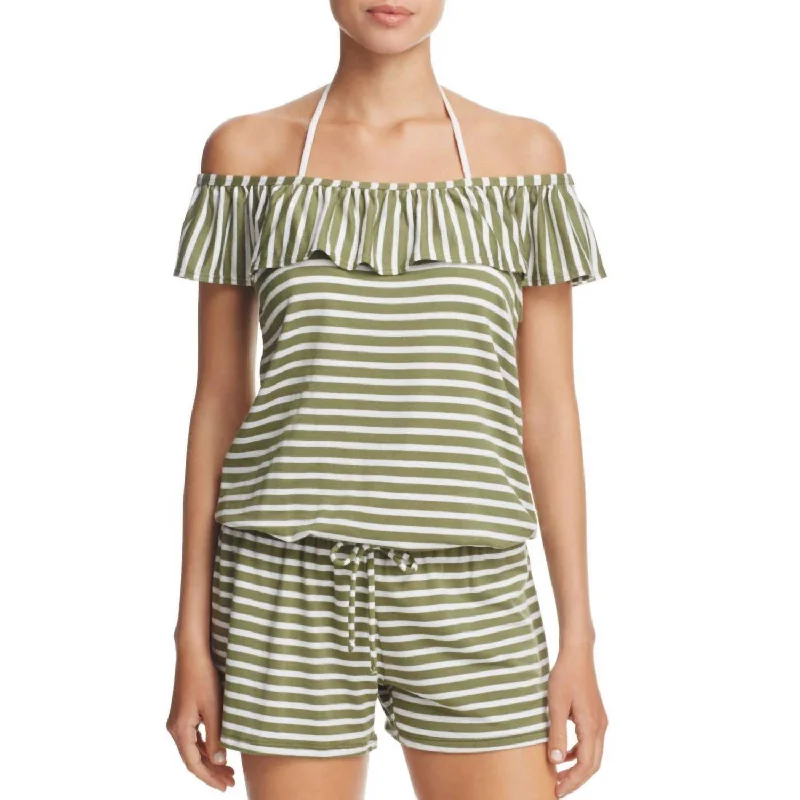 Chic Style, Always In Vogue Striped Covers Romper In Olive