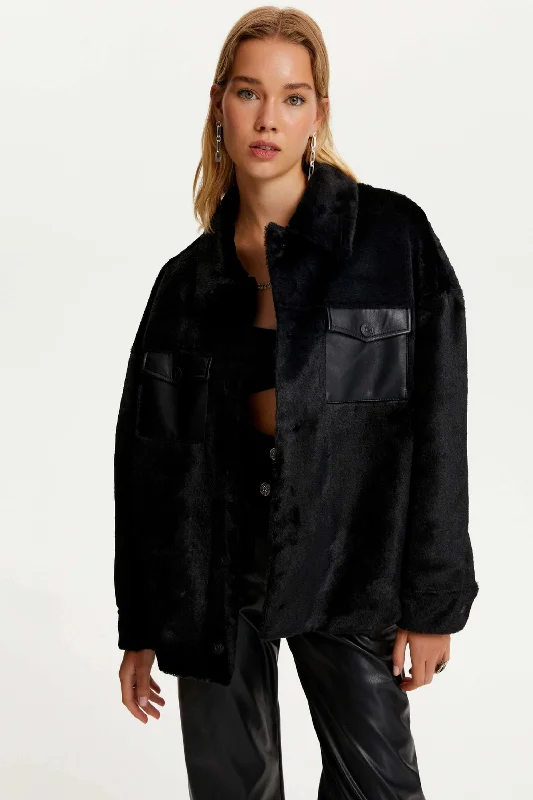 Feminine Flow Lapel Collar Faux Fur Jacket