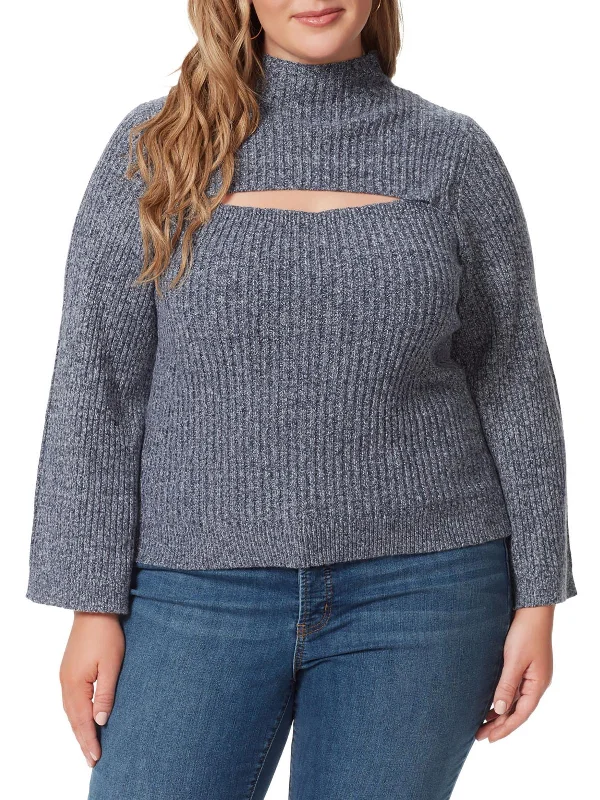 Eclectic Style Wardrobe Plus Kaida Womens Ribbed Knit Cut-Out Funnel-Neck Sweater