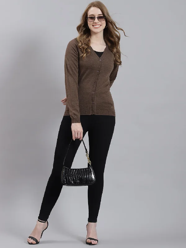 Hurry Before It's Gone Women Brown Solid Cardigan