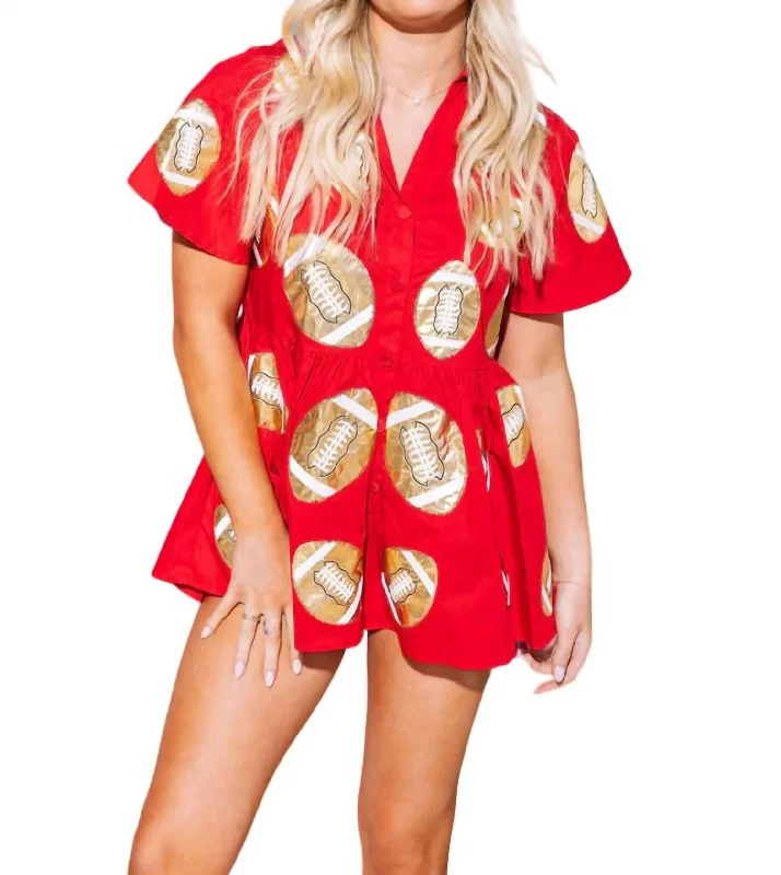 Trend Alert Football Romper In Red & Gold