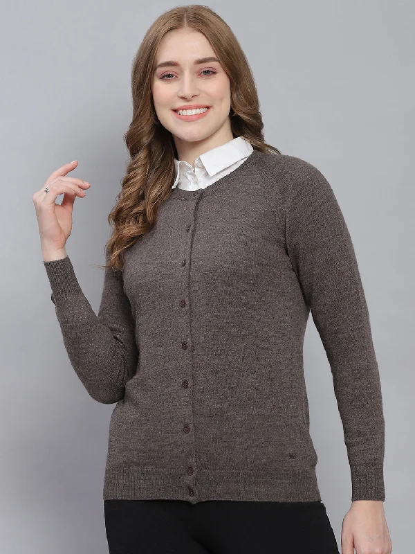 Exclusive Sale Women Grey Solid Round Neck Full Sleeve Cardigans