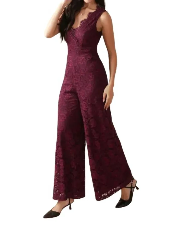 Fashion Deal Lace Jumpsuit In Burgundy