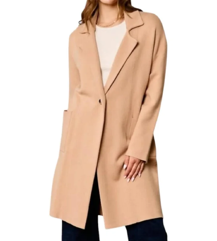 Classic Women's Fashion Wide Collar Coat In Latte