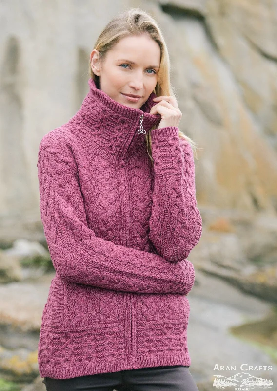 Sophisticated Style Aran Crafts Double Collar Trinity Cardigan | Berry