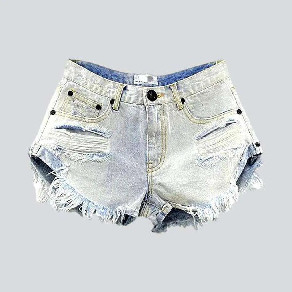 Boho - Chic Festival - Ready Style Heavy distressed women's denim shorts