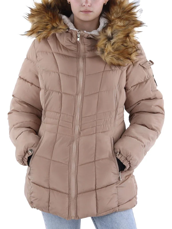 Fashion Forward, Function First Womens Faux Fur Trim Quilted Puffer Jacket