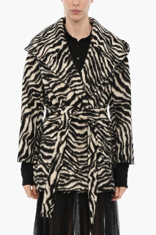 Wardrobe Update Tagliatore Animal Motif Coat with Belt