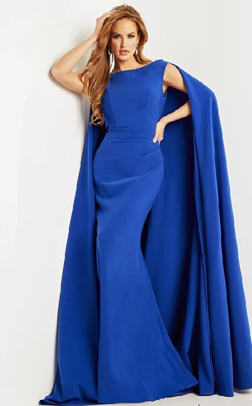 Sale Event, Prices Rock Jovani 09755 Royal Boat Neck Cape Evening Gown