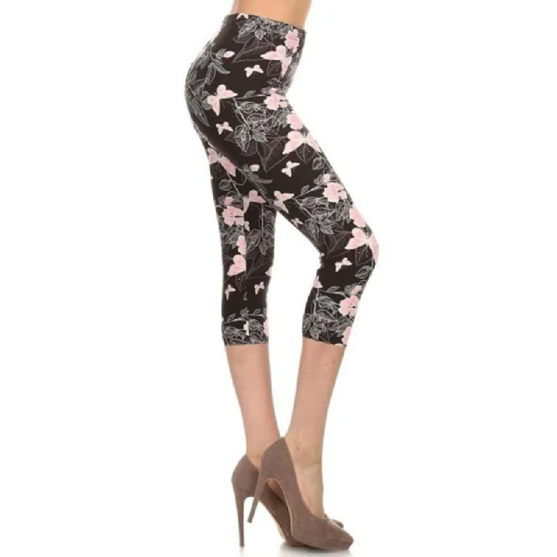 End of Season Sale Multi-color Print, Cropped Capri Leggings In A Fitted Style With A Banded High Waist