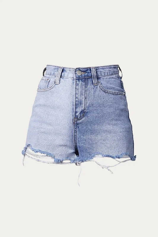 Limited Time Offers Two-Tone Colorblocked Denim Short In Light Denim