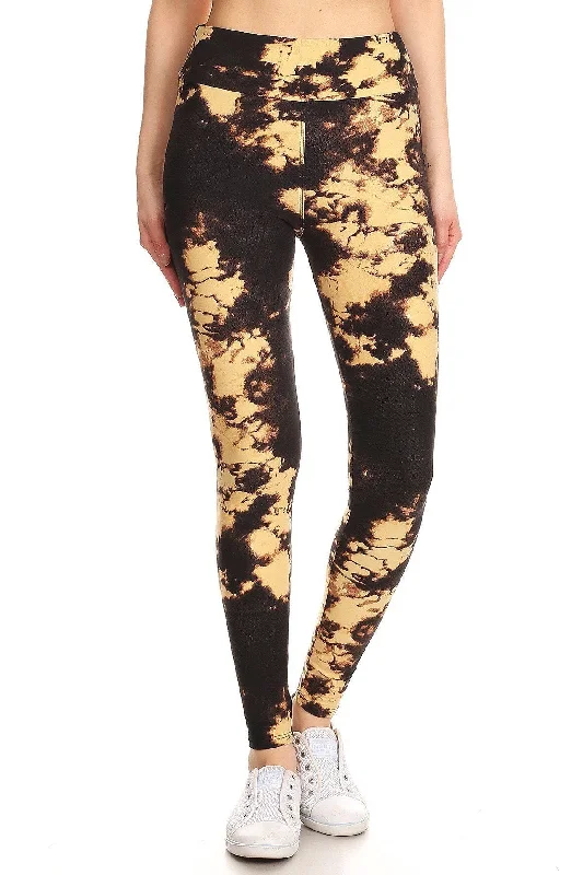 Clearance Sale Yoga Style Banded Lined Tie Dye Print, Full Length Leggings In A Slim Fitting Style With A Banded High Waist.