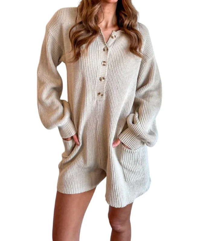 Current Trends Cozy For Fall Romper In Cream