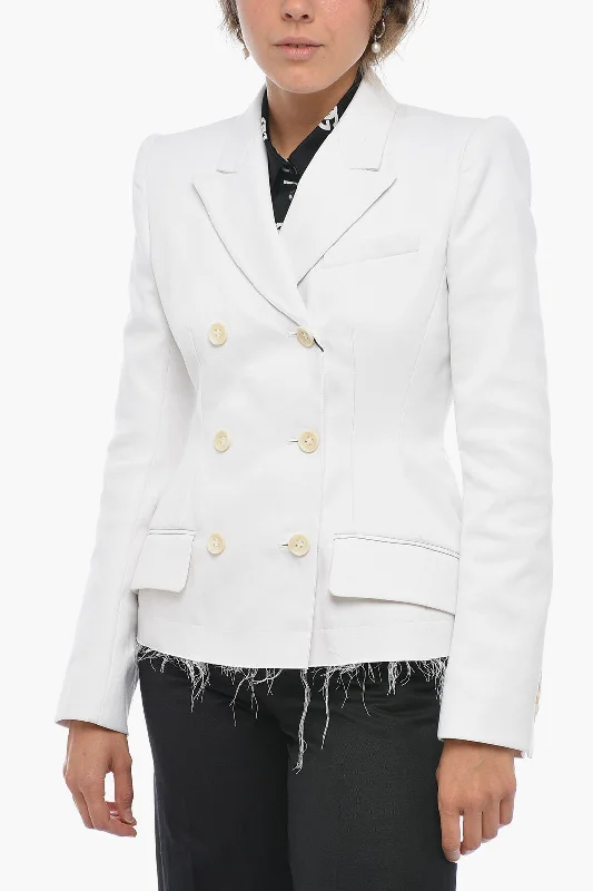 Chic Casual Style Sportmax Double-breasted MOZART Cotton Blazer with Raw-cut Bottom