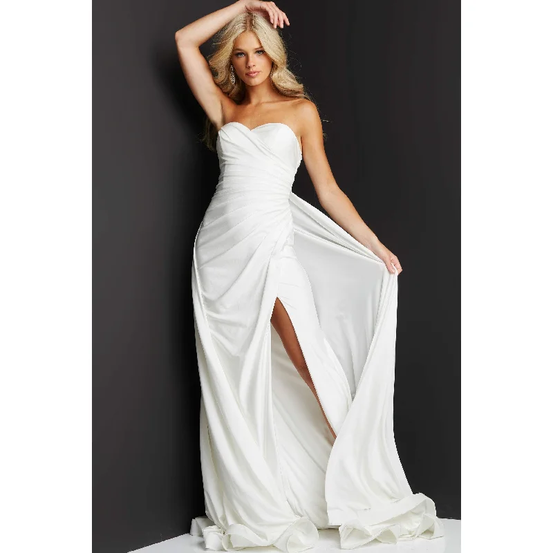 Wardrobe Essentials JVN by Jovani JVN07648 evening strapless bridal fitted gown with attached train