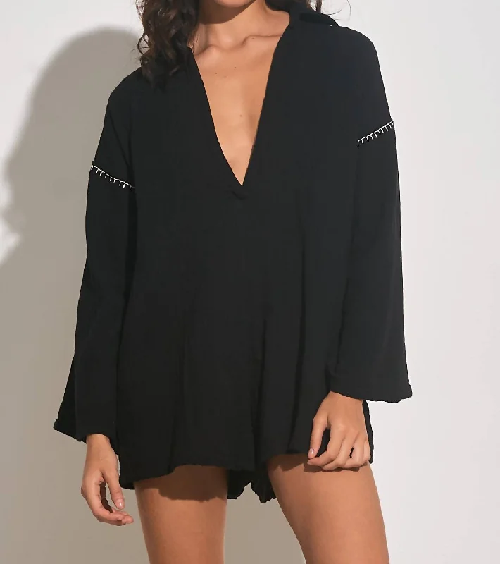 Huge Markdowns Long Sleeve Vneck Romper In Black