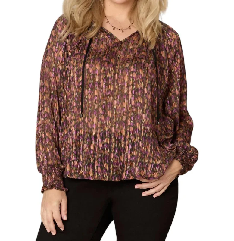 Stylish Spring Fashion Woven Floral Top - Plus In Sunset Pur