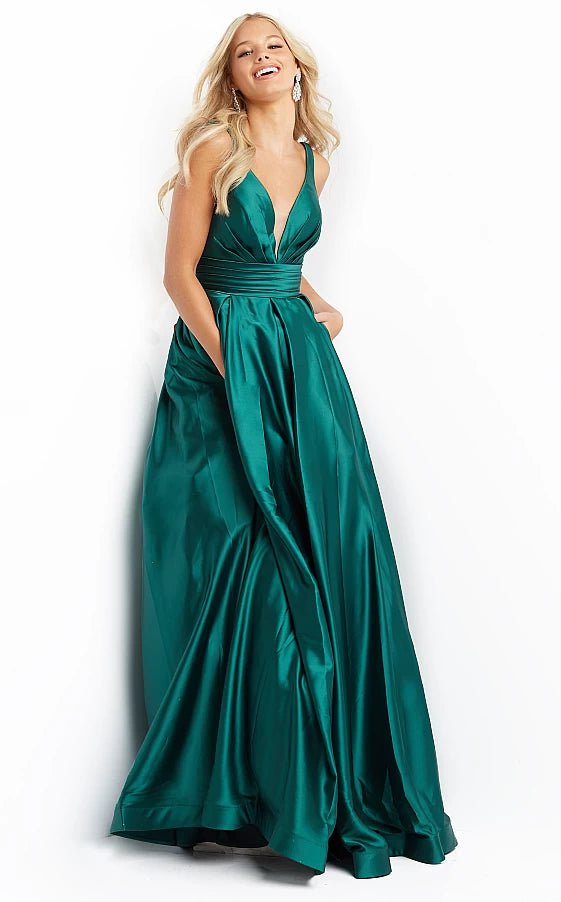 Hot Trends JVN08419 Emerald Pleated Bust Sleeveless Prom Ballgown