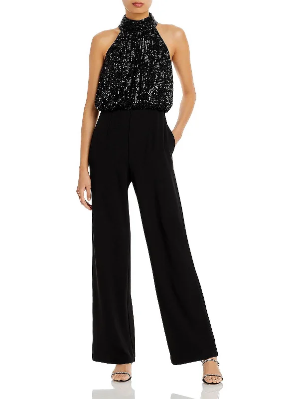 Feminine Soft - Hued Styles Womens Sequined Halter Jumpsuit