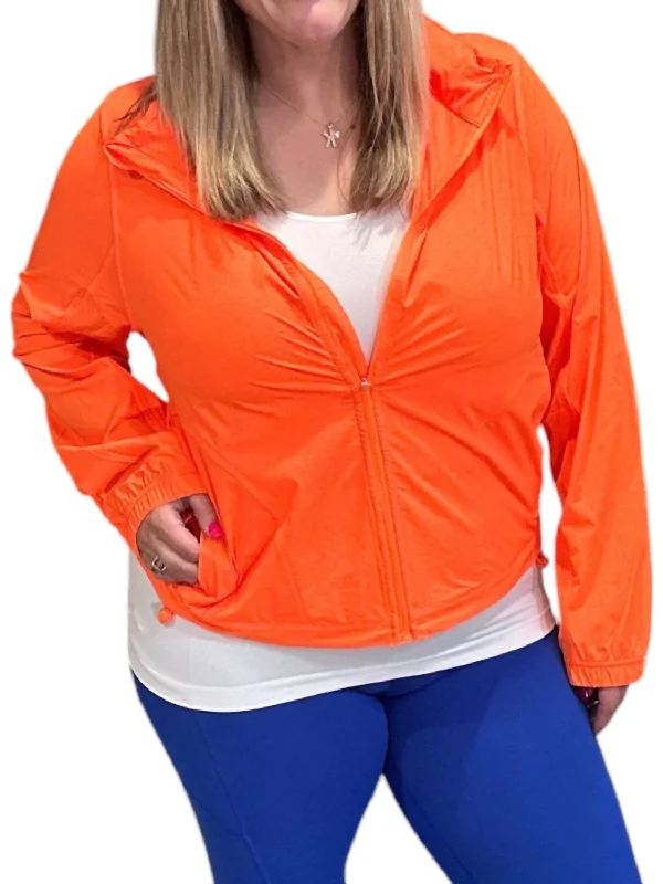 Fashion Deal Stretch Long Sleeve Hoodie Jacket In Orange