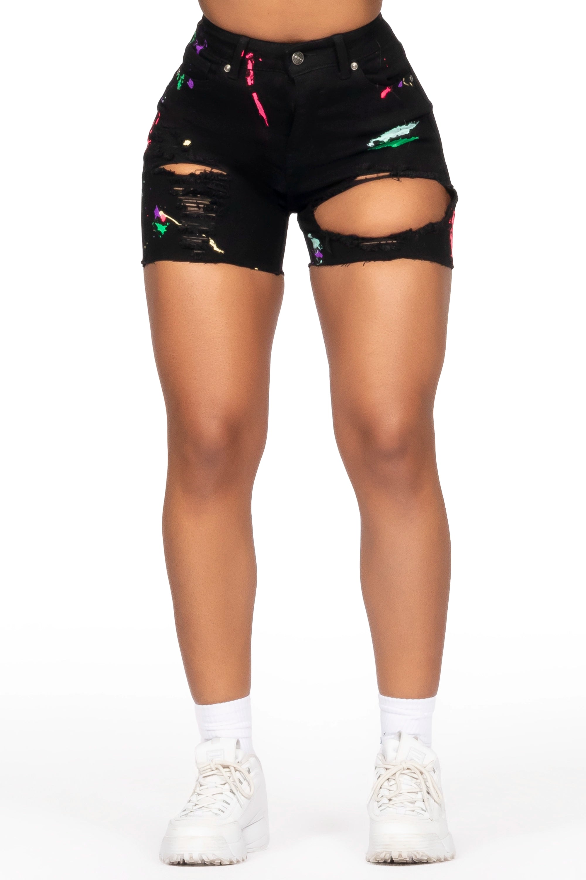 Stylish Statements Teaunna Black Distressed Denim Short