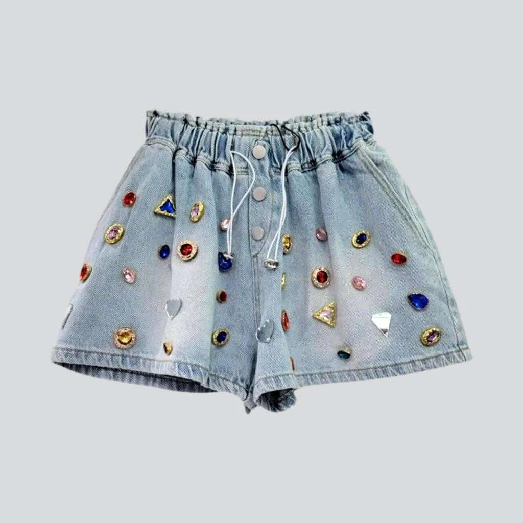 Odd Size Clearance Sale Multi-color rhinestone denim shorts