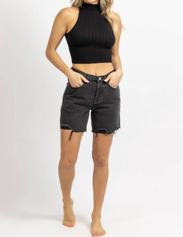 Huge Savings On Parisian Styles Mid-Thigh Denim Short In Washed Black