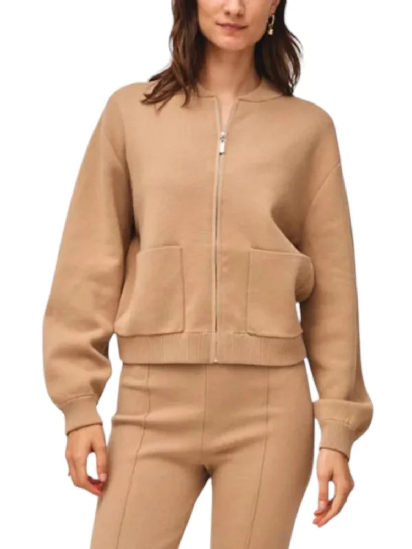 Casual Chic Clothing Superfine Organic Cotton Track Jacket In Vintage Camel