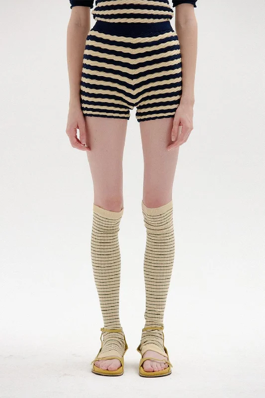 Get The Latest Trends Sies Textured Knit Shorts In Beige/navy Stripe