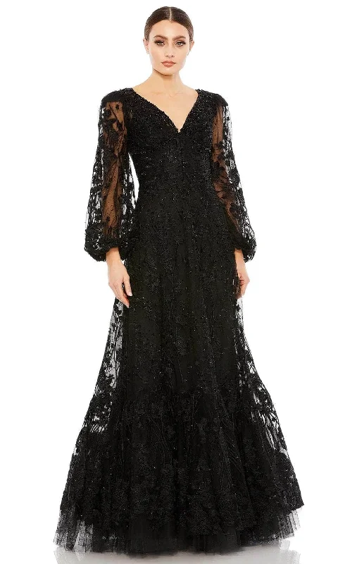 Hot Trends Mac Duggal 20430 - Puff Sleeve Beaded Lace Evening Gown