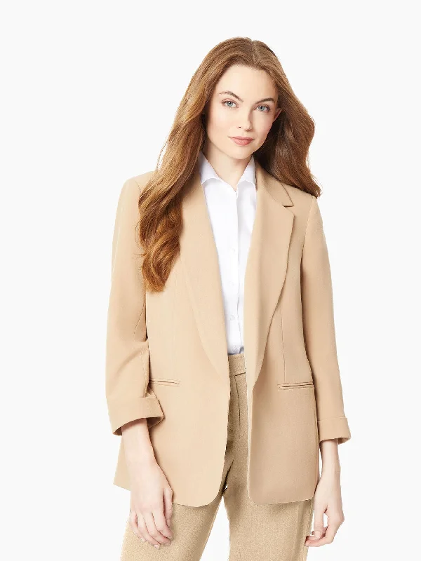 Classic Charm Notch Collar Rolled Cuff Bi-Stretch Blazer