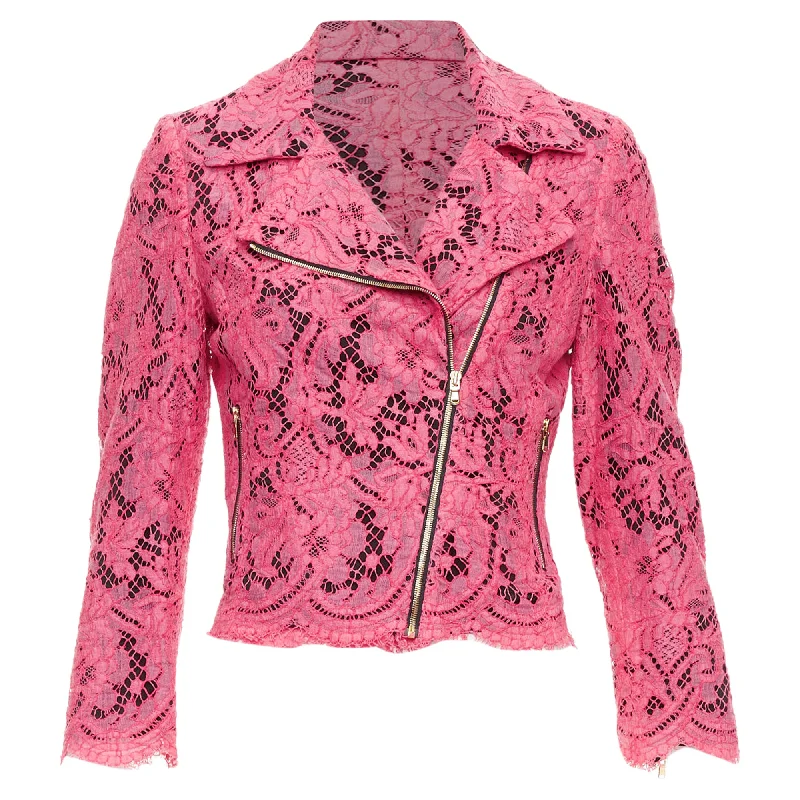 Chic Styles Msgm Cotton Blend Lace Side Zip Cropped Biker Jacket