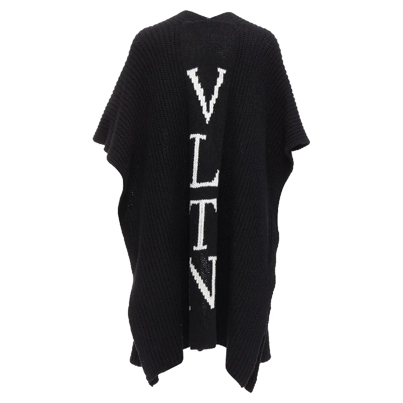 Wardrobe Upgrade Valentino VLTN Virgin Wool Logo Back Poncho Cardigan