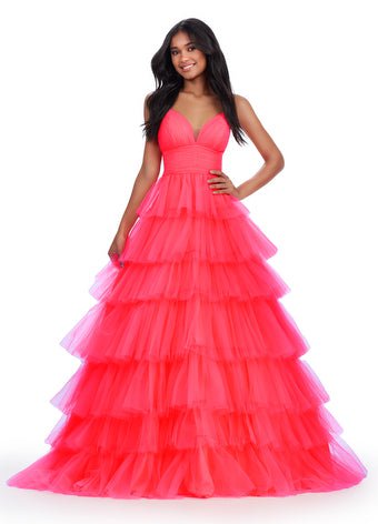 New In This Season ASHLEYlauren 11622 Spaghetti Strap Tiered Tulle Ball Gown