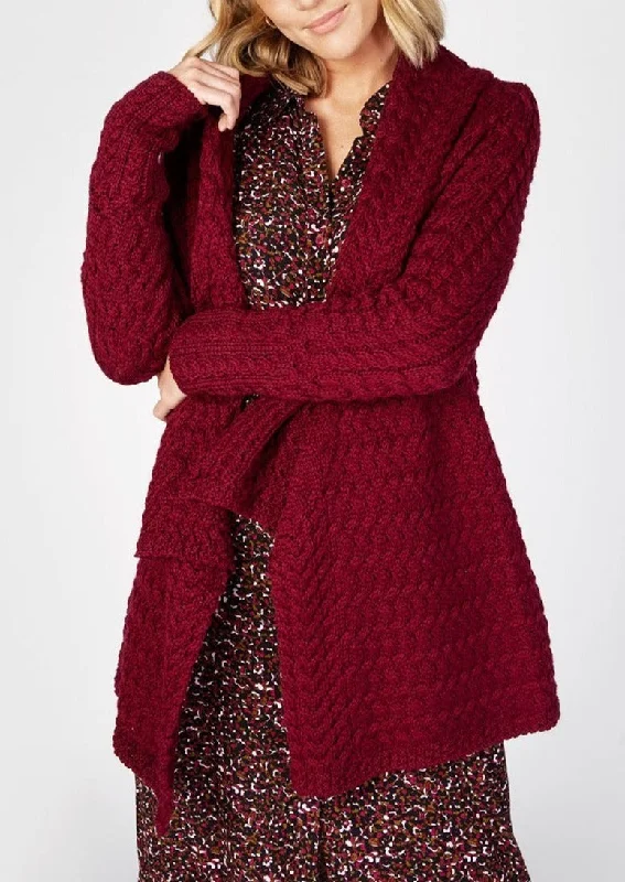 Shop Our Looks IrelandsEye Women's Waterfall Aran Cardigan | Claret